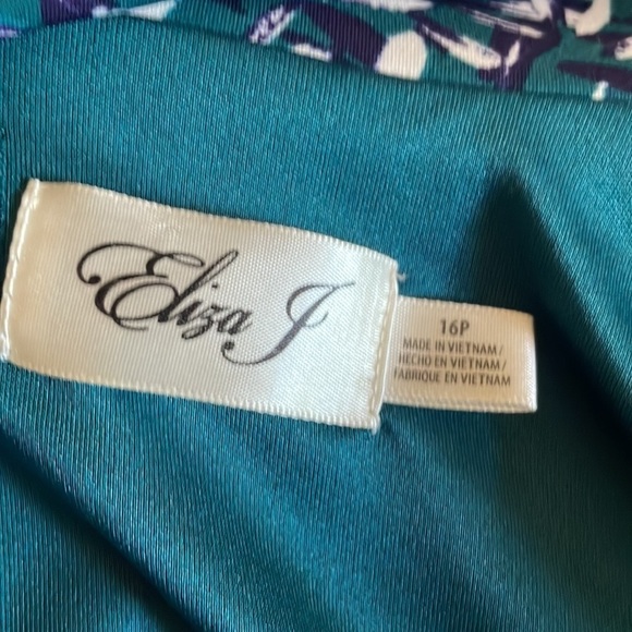 ELIZA J Blue White and Green Faux Wrap Dress Printed 16P - Picture 6 of 7